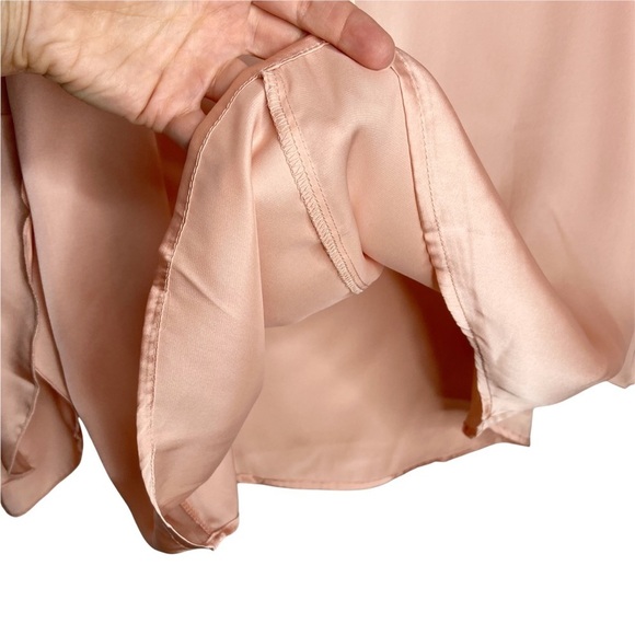 NWOT Ellos Peach Satin Notch Keyhole Neck Bell Tulip Sleeve Blouse - Picture 7 of 11